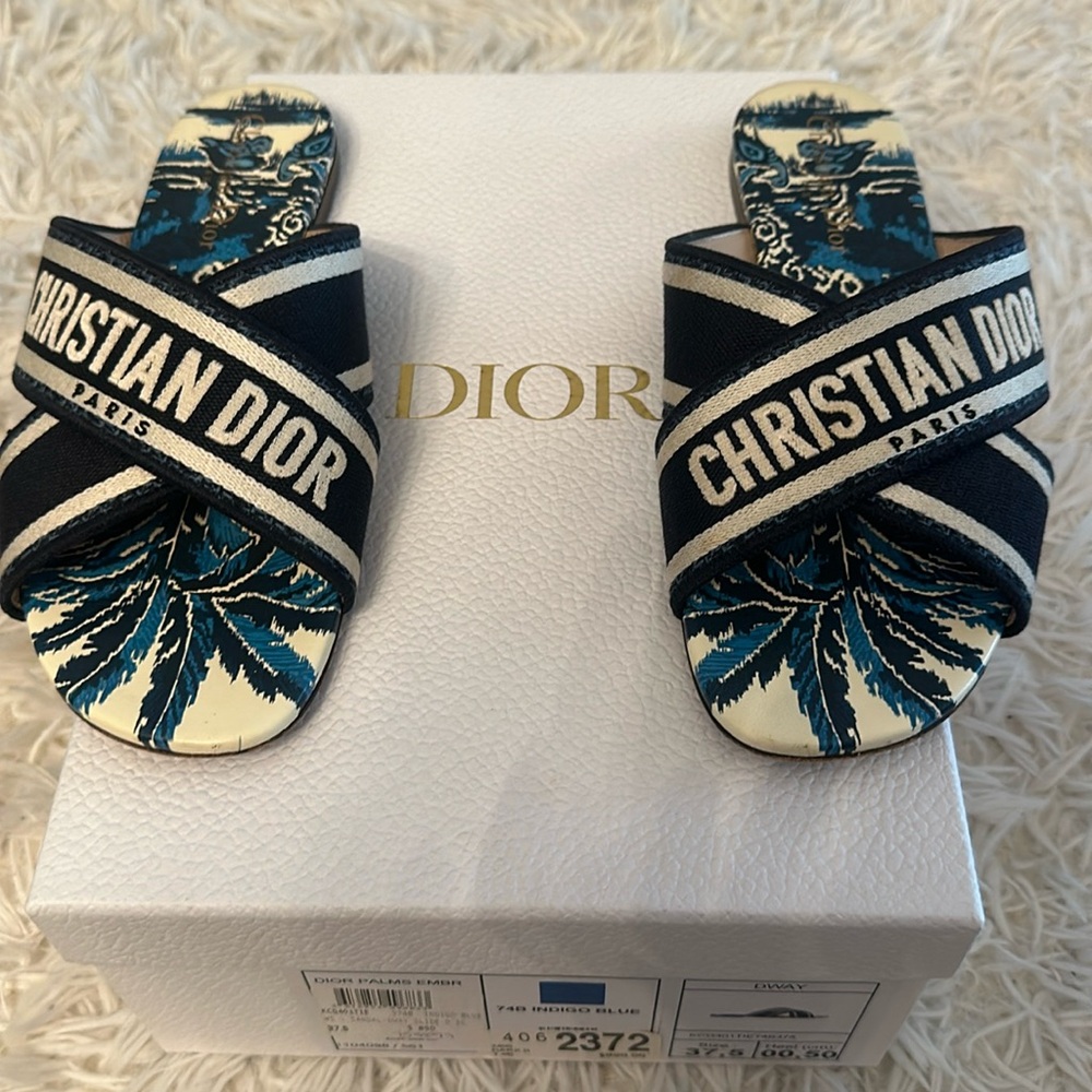 Christian Dior palms blue color size 7.5 slides